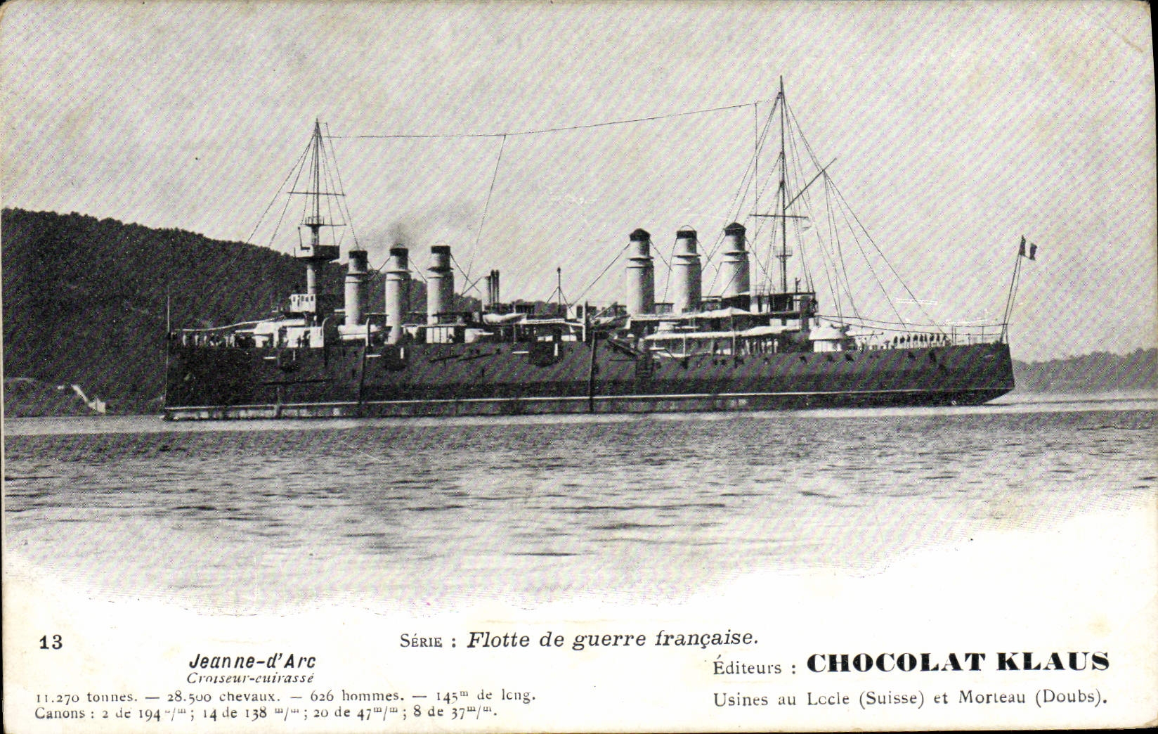 Jeanne-d'Arc — Croiseur-cuirassé de la Flotte de guerre française — Éditeur CHOCOLAT KLAUS