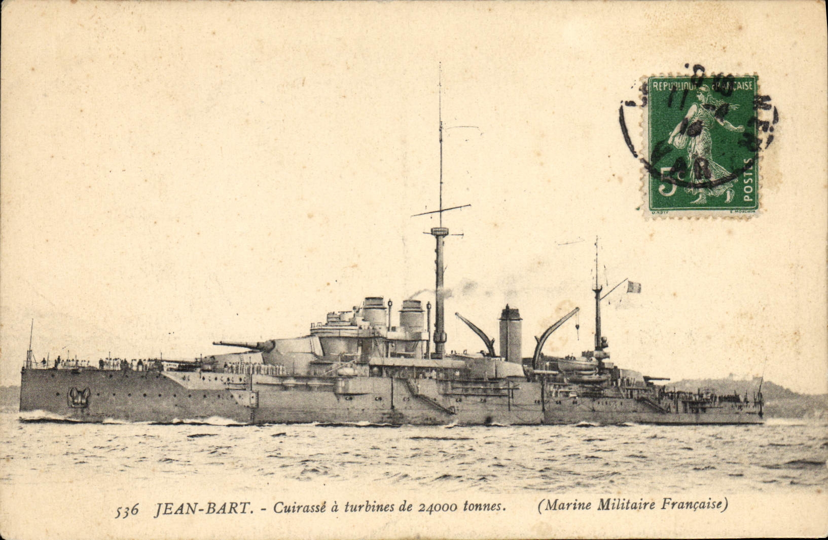 Cuirassé Jean-Bart — Marine Militaire Française — Éditeur : Établissements d’Impressions Phototypiques — N° 536