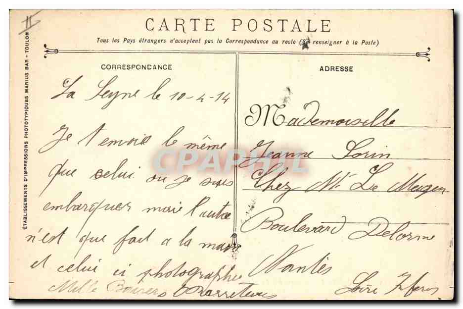 Cuirassé Jean-Bart — Marine Militaire Française — Éditeur : Établissements d’Impressions Phototypiques — N° 536 — Verso