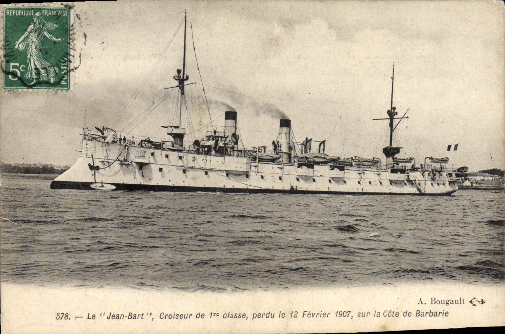 CPA Bateau Le Jean Bart Croiseur de 1ere classe perdu le 12 fevrier 1907 sur la Cote de Barbarie