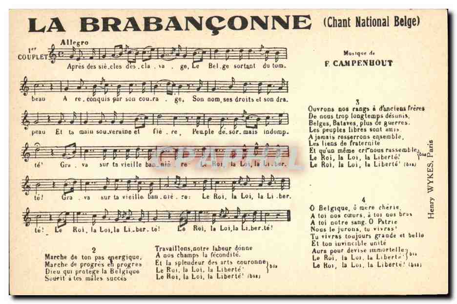 CPA La Brabanconne Chant national belge Campenuout 