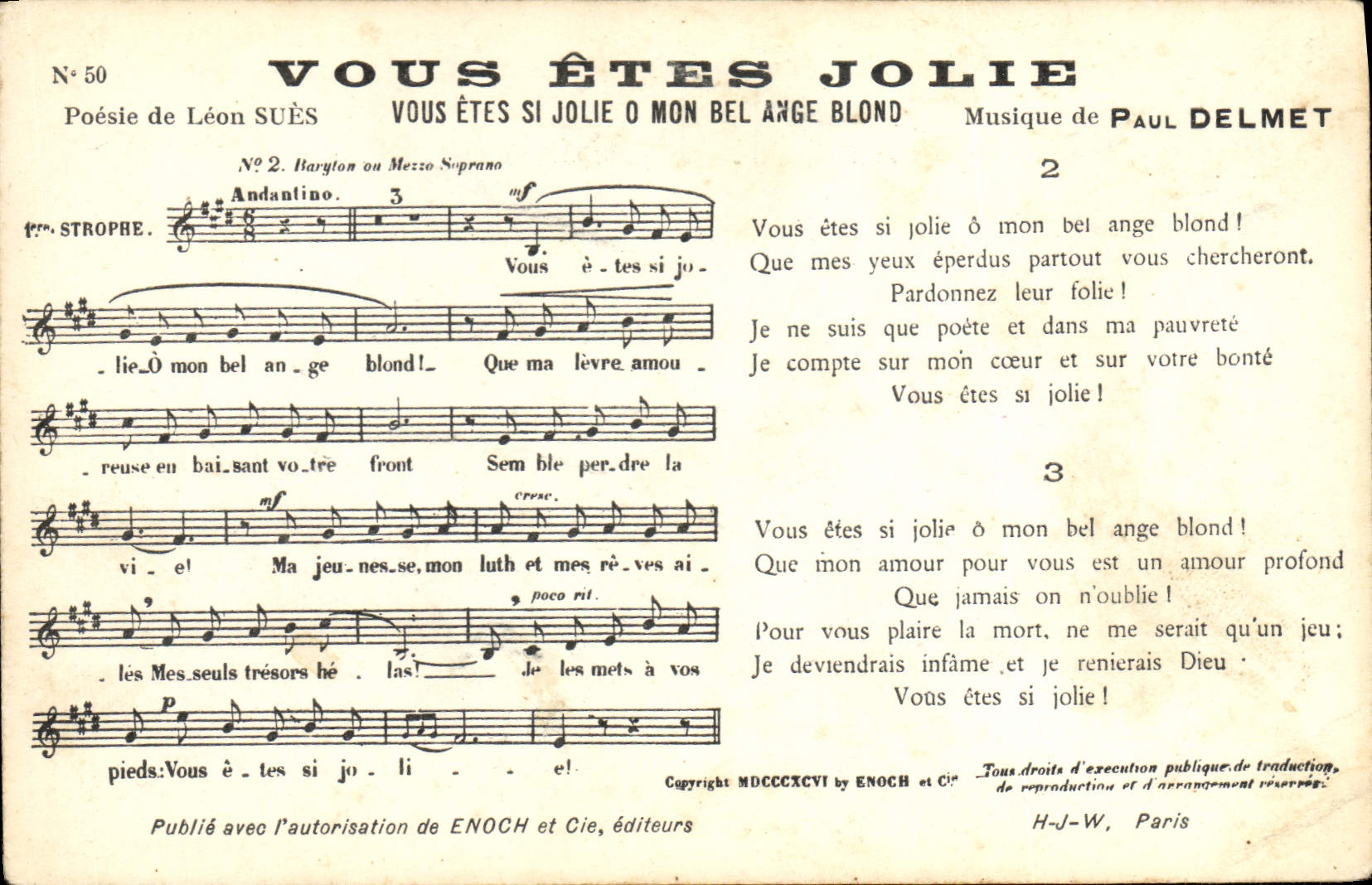 Vous êtes si jolie — chanson — Enoch et Cie, n°50