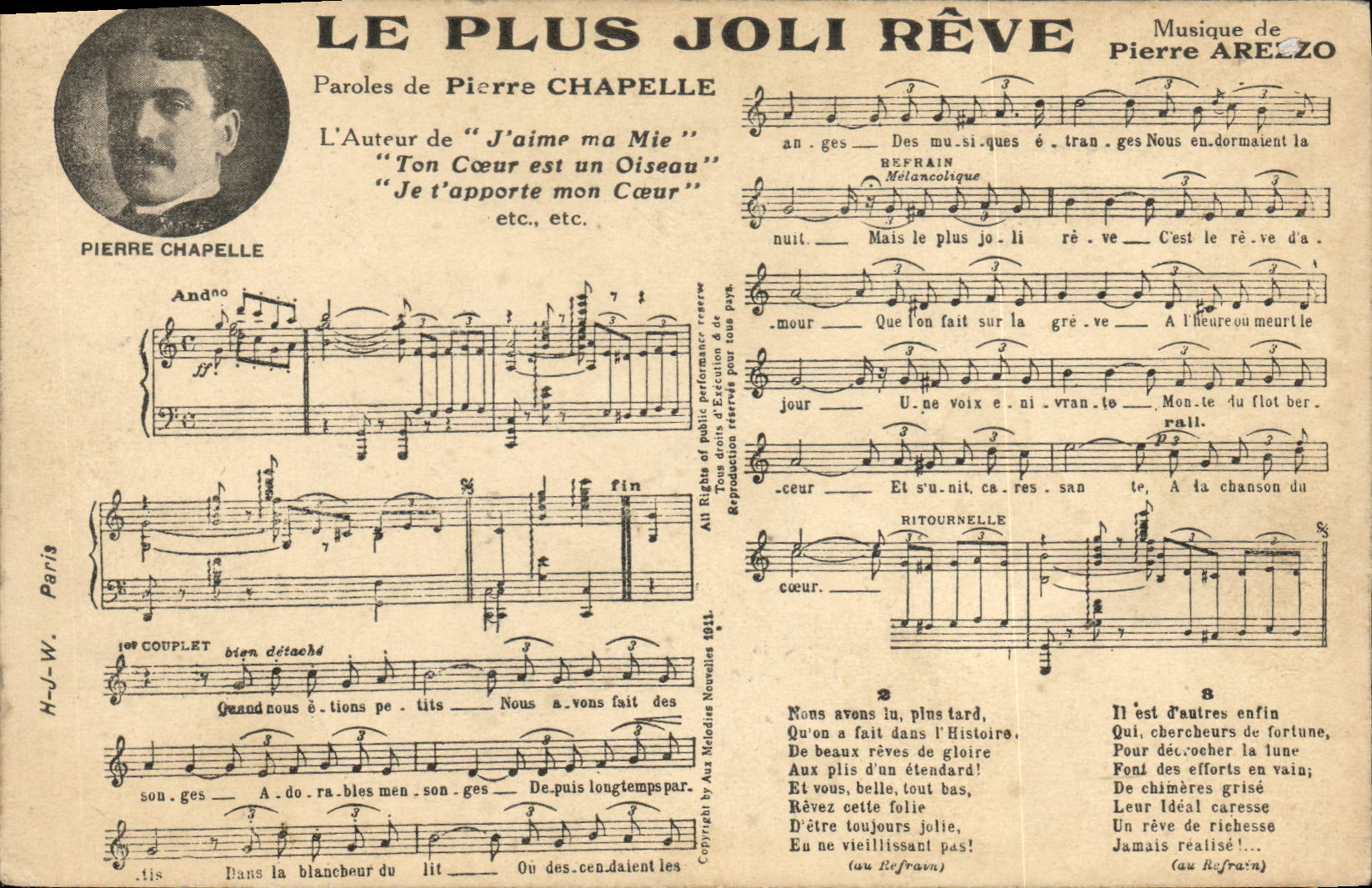 Pierre Chapelle — Le Plus Joli Rêve — Musique de Pierre Arezzo