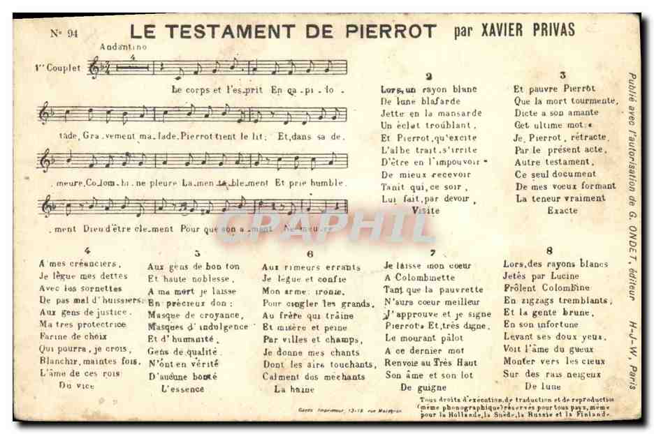 Le Testament de Pierrot — par Xavier Privas — éditeur G. ONDET, n° 94