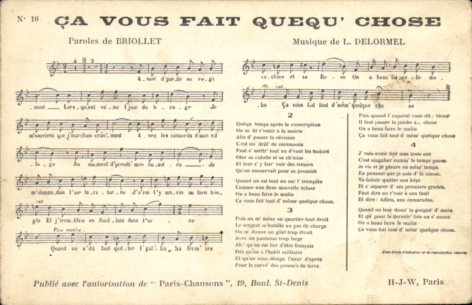 Ça vous fait quelque chose — chanson militaire — Paris-Chansons, n°10