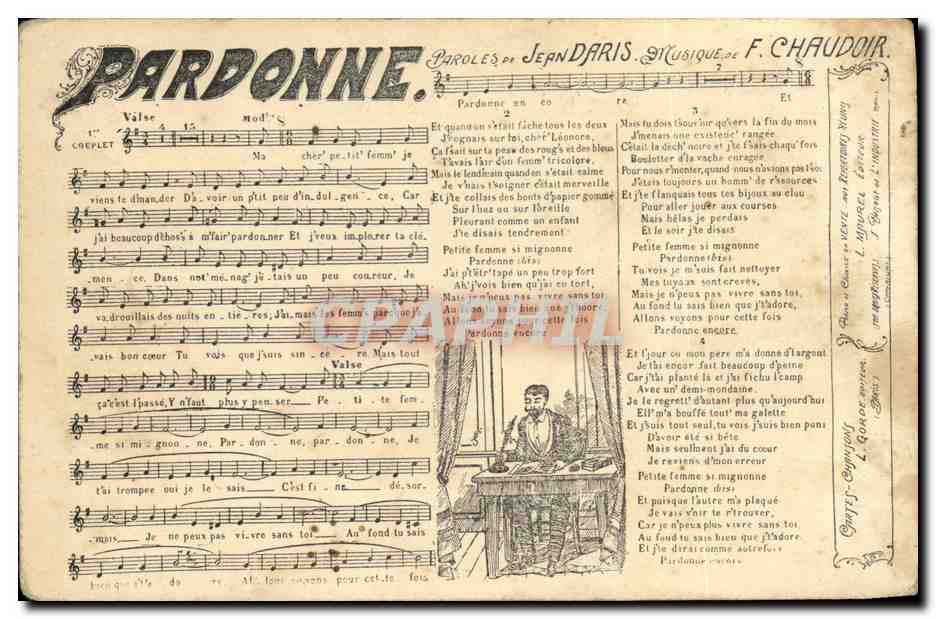 Pardonne — chanson de Jean Daris et musique de F. Chaudoir — éditeur non visible