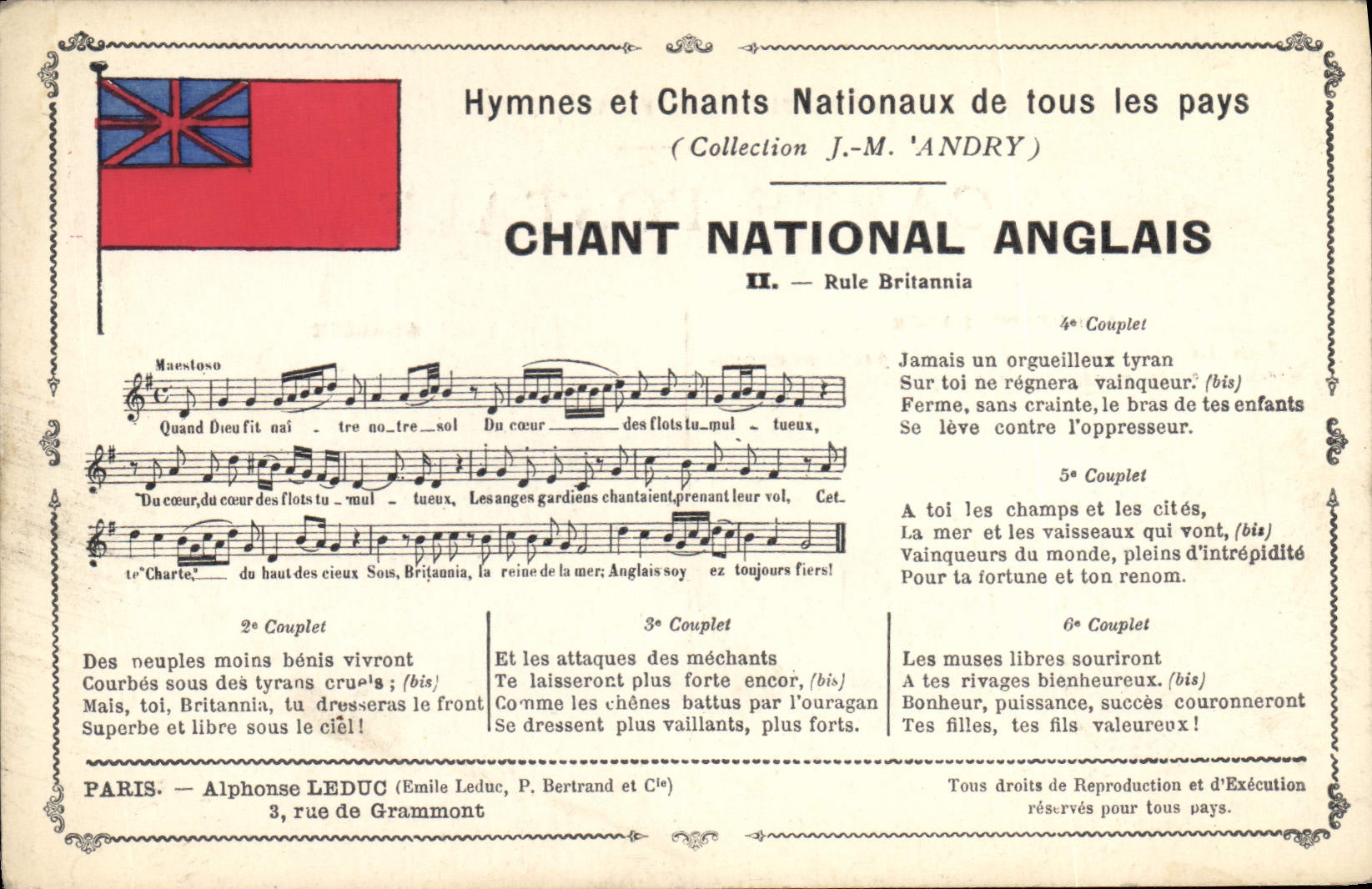 CPA Chant national Anglais Rule Britannia 