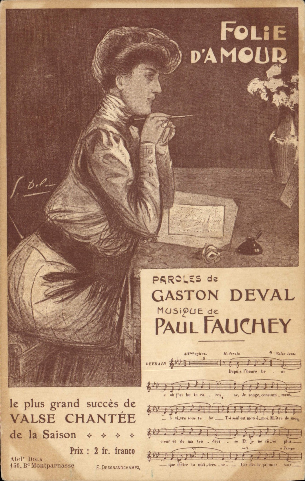 Folie d'Amour — chanson de Gaston Deval et Paul Fauchey — Atelier Dola, 150, B4 Montparnasse