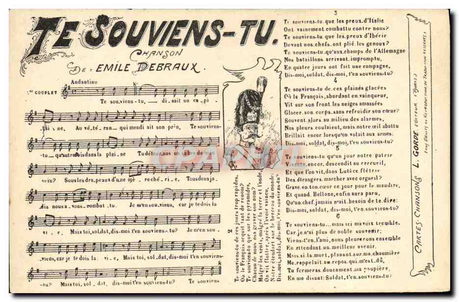 Chanson 'Te Souviens-tu' — par Émile Debraux — éditeur L. Gorde