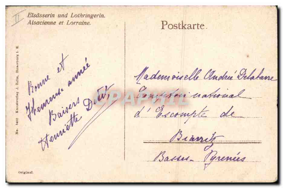 CPA Folklore Alsace Alsacienne et Lorraine  — Rückseite