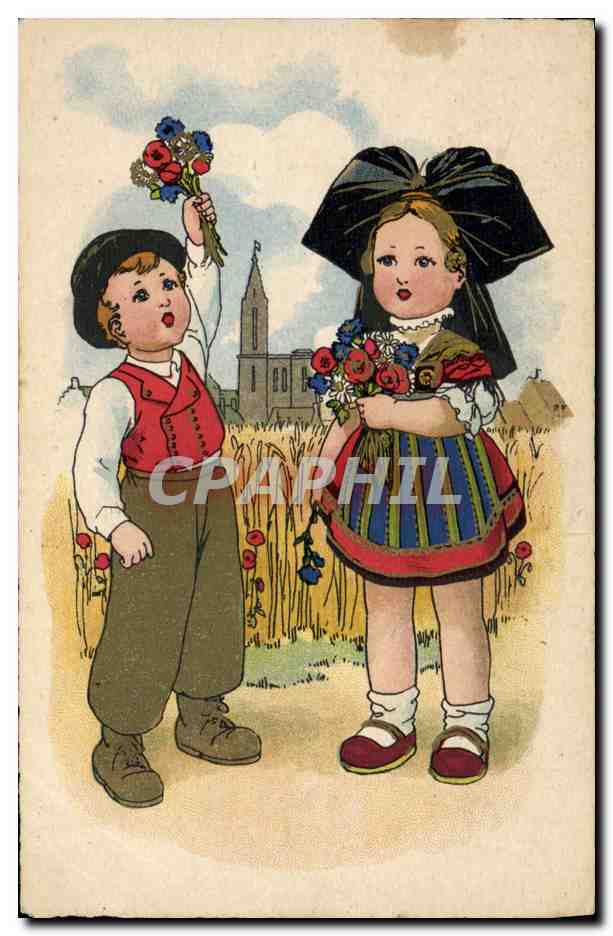 CPA Folklore Alsace Enfants 