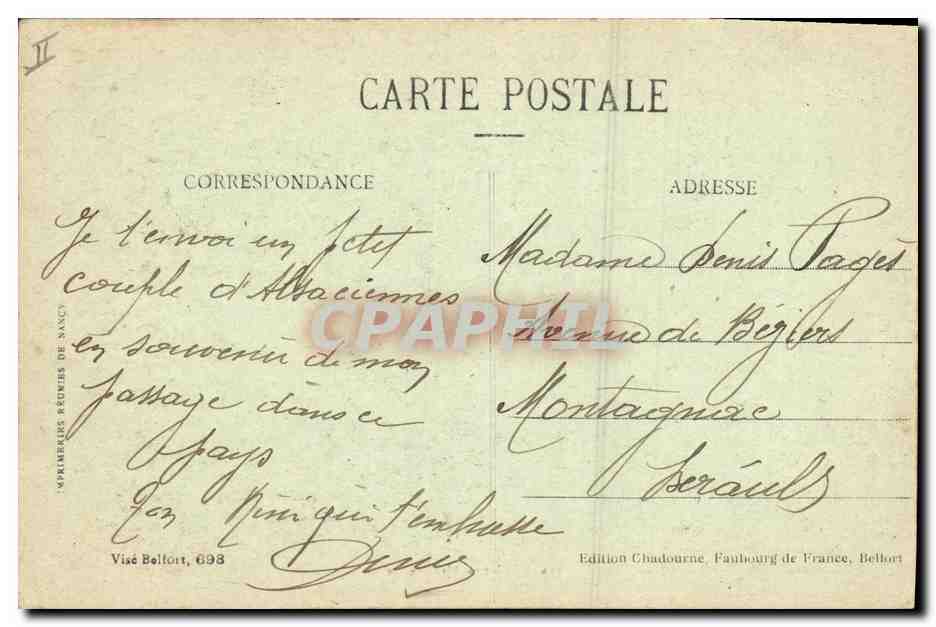 CPA Folklore Alsace Fillettes Alsaciennes  — Verso