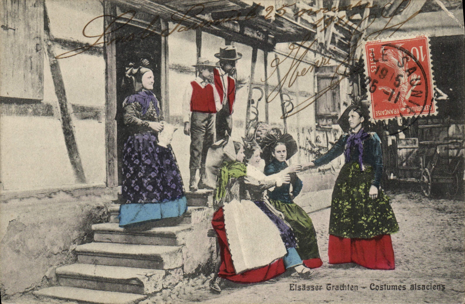 CPA Folklore Alsace Costumes Alsaciens 