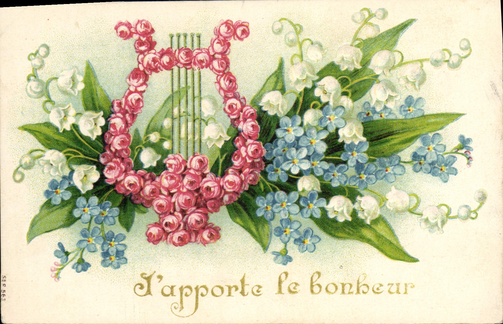 L'apporte le bonheur — fleurs et lyre en rosée — série SER 565