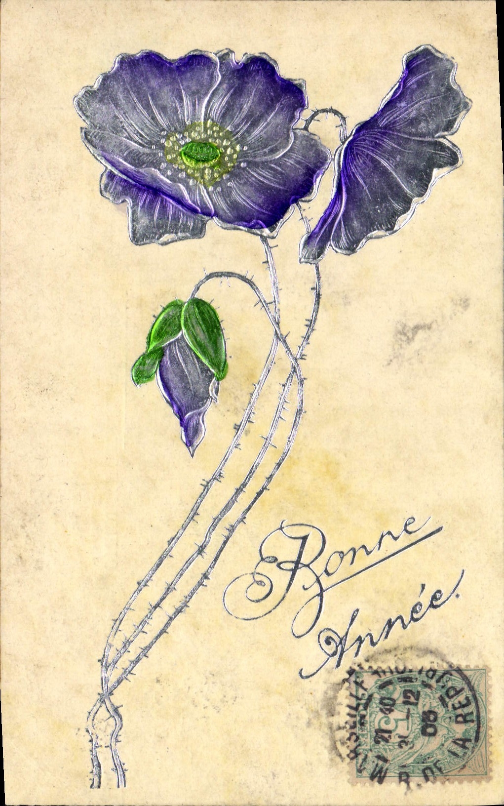 Flor púrpura — tarjeta postal de felicitación — serie 5635, editor E.F.