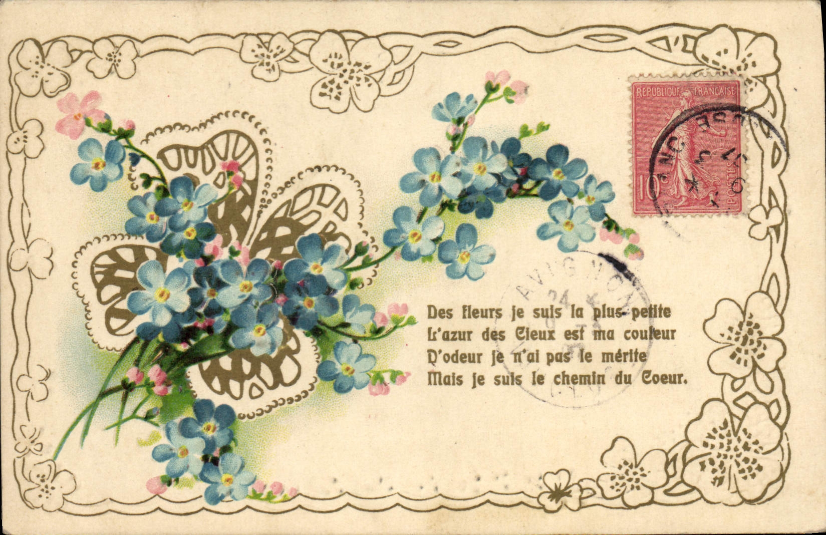 Fleurs et papillon — poème — éditeur inconnu