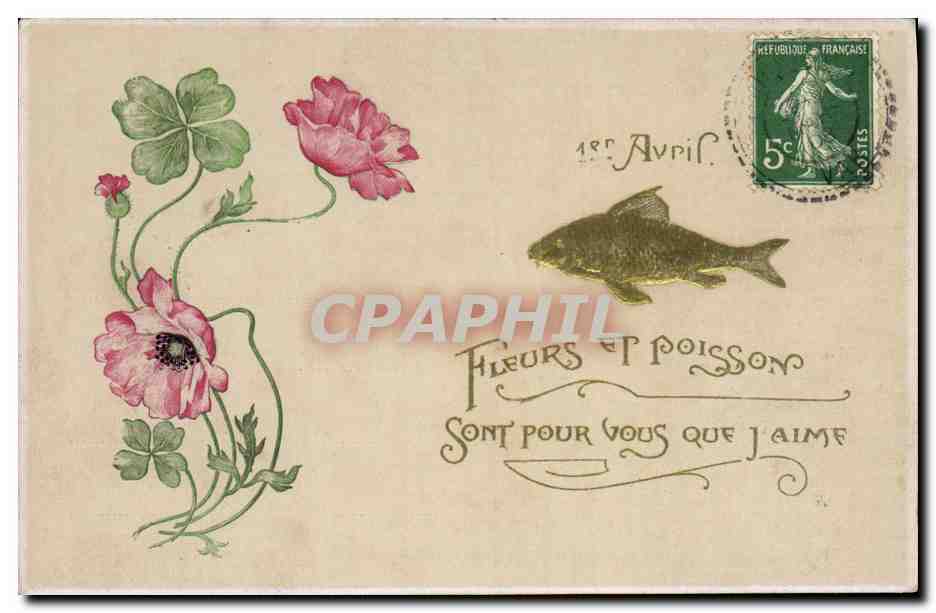Fiori e Pesce — 1° Aprile — Repubblica Francese 5c