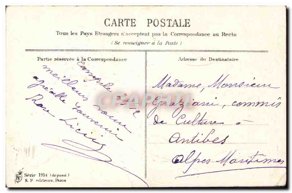 Fleurs d'oublie — Grâce d'Affection — Bonne Année — K. F. éditeurs, Paris, Série 1951 — Back