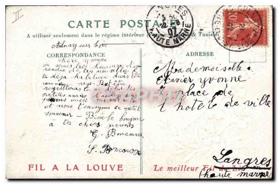 Offrande du Cœur — carte postale décorative — Fil à la Louve — Achterkant