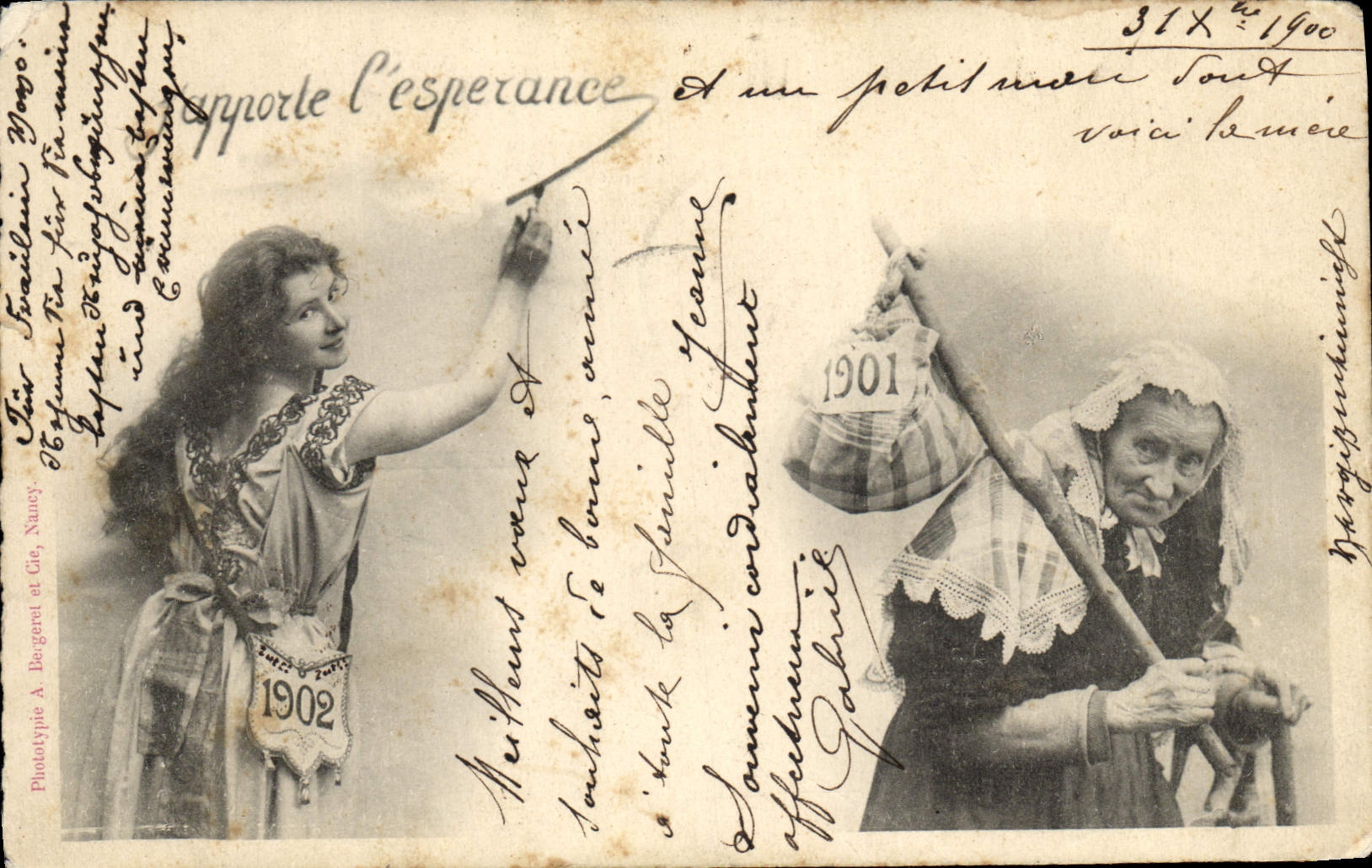 Young woman and old woman — Postcard subject from 1902 — Phototype A. Bergere et Cie, Nancy