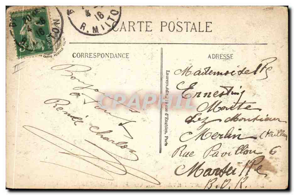 Aux Invalides : La foule défilant devant le corps du général Gallieni — Visé à Paris N. 1001 — Rückseite