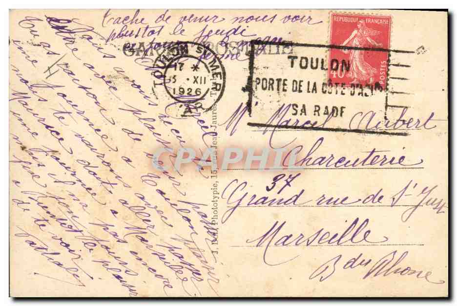 Cuirassé d'escadre Jean-Bart — Marine de Guerre — éditeur J. Bell Phototypie, n°5 — Verso