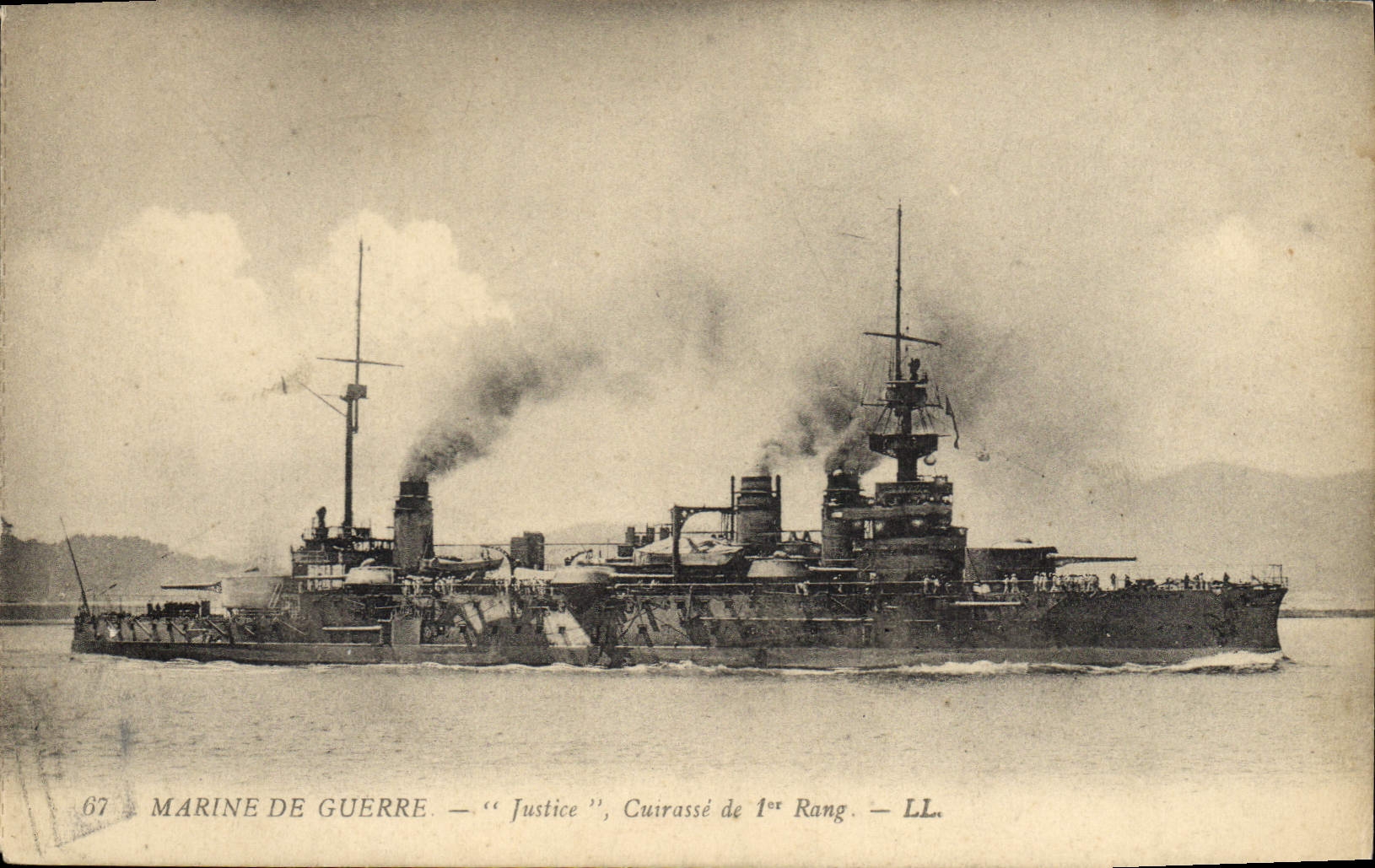 Bateau de guerre — 'Justice' — Cuirassé de 1er rang — LL. — N° 67
