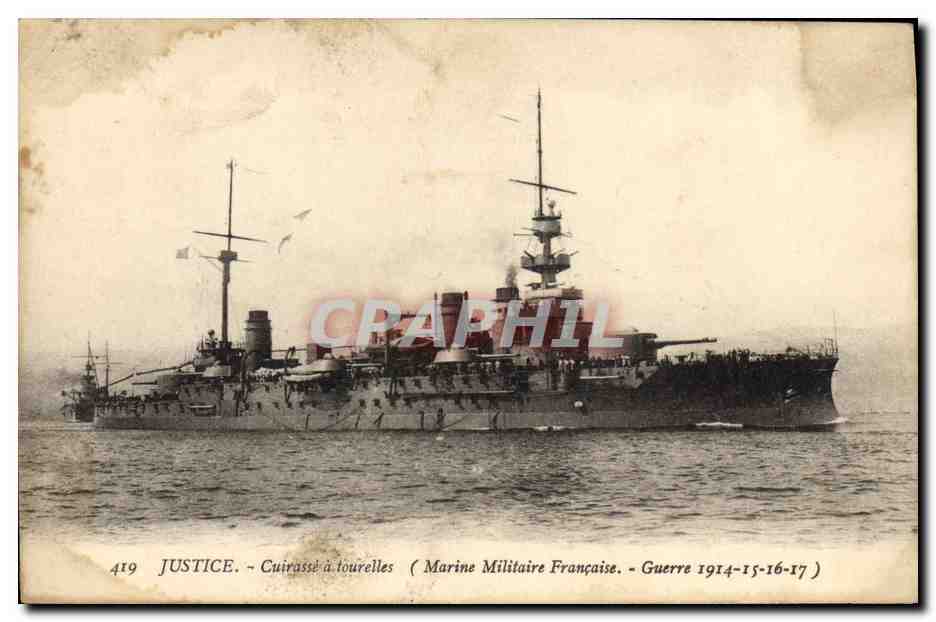 CPA Bateau Justice Cuirasse a tourelles
