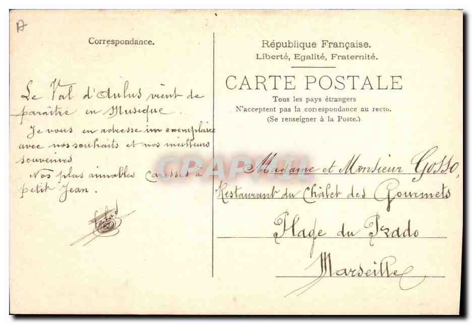 CPA Le Val d'Aulus Donat — Verso