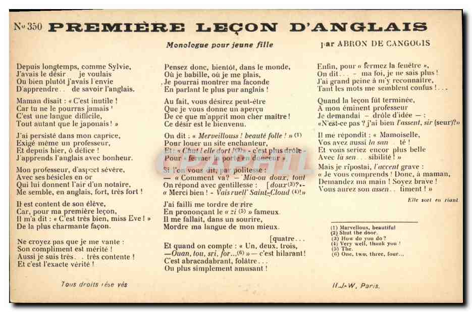 CPA Premiere lecon d'Anglais Abron de Cangolis