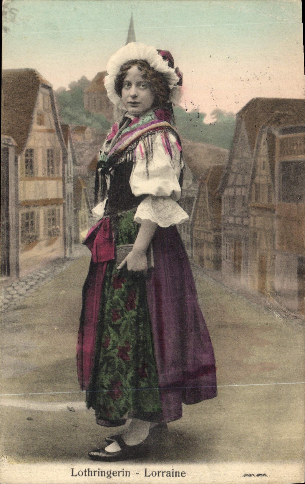 Lothringerin - Lorraine — jeune femme en costume traditionnel — Jul. Maunier & Cie, Strasbourg - Anverso