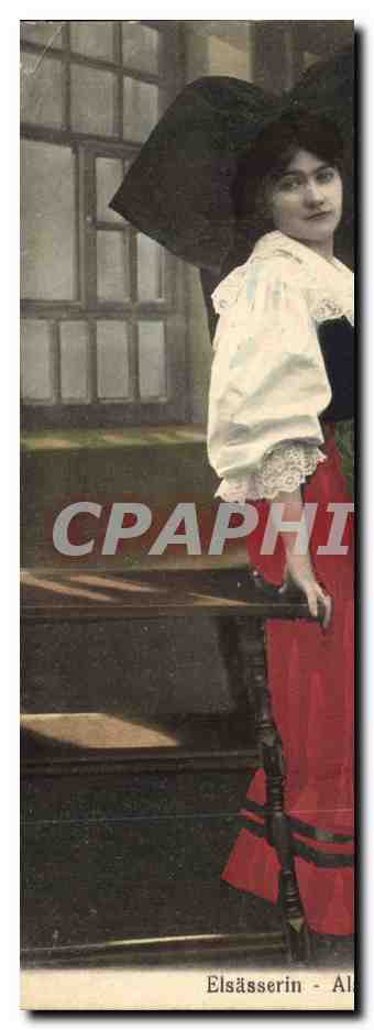 Femme en robe rouge et chapeau noir — Elsässerin — éditeur Juli. Menina & Cie. Strasbourg - Anverso