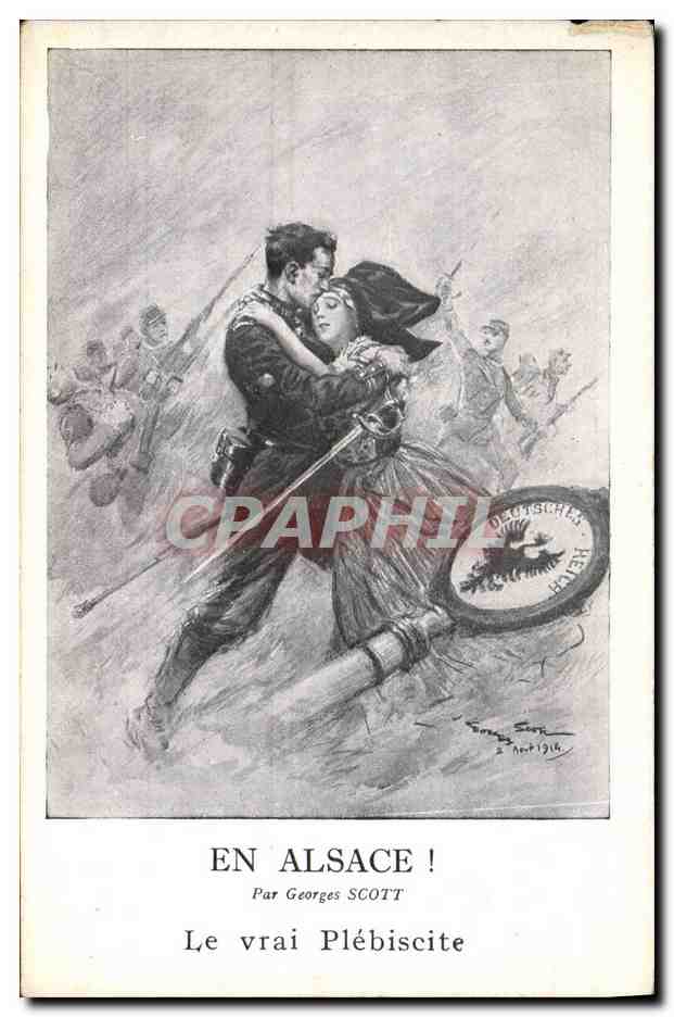 Un soldat embrassant une femme en Alsace — par Georges Scott — 1914