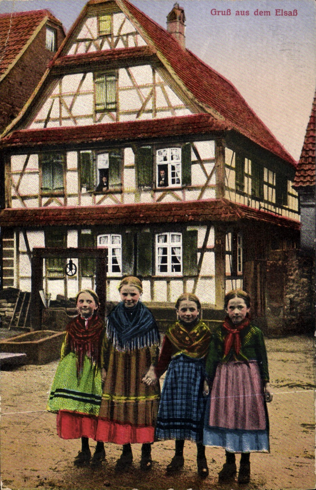 Quatre jeunes filles en costumes traditionnels — Elsass — éditeur Jul. Manias & Cie, Straßburg