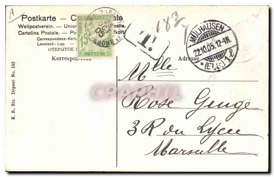 Elsässer Trachten — Costumes alsaciens — Postkarte de la Weilpostverein — Reverso