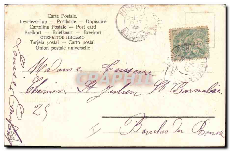 Fleurs — bouquet de marguerites et bleuets — carte postale — Achterkant