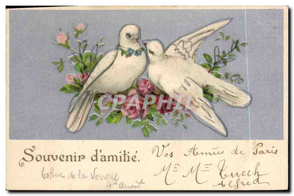 Twee liefdevolle duiven — Herinnering aan vriendschap — K. F. Éditeurs, Serie 836