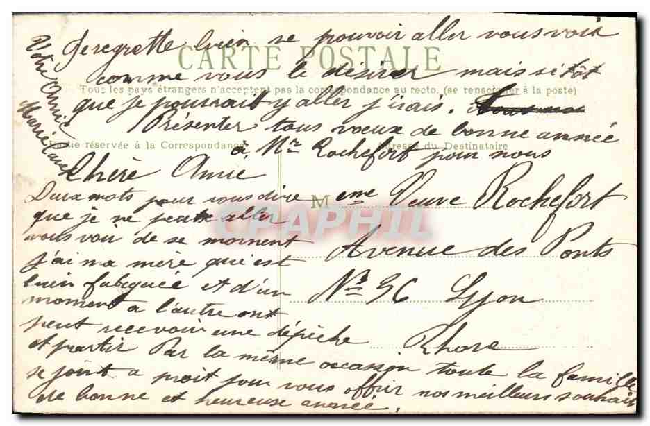 Château enneigé avec cerfs — décor de sapins et de pommes de pin — éditeur non visible — Verso