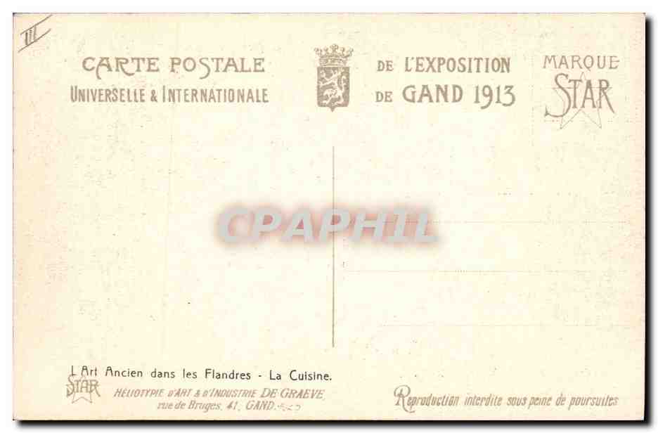 Cuisine - 17 Siècle — Exposition de Gand 1913 — Éditeur De Graeve — Verso