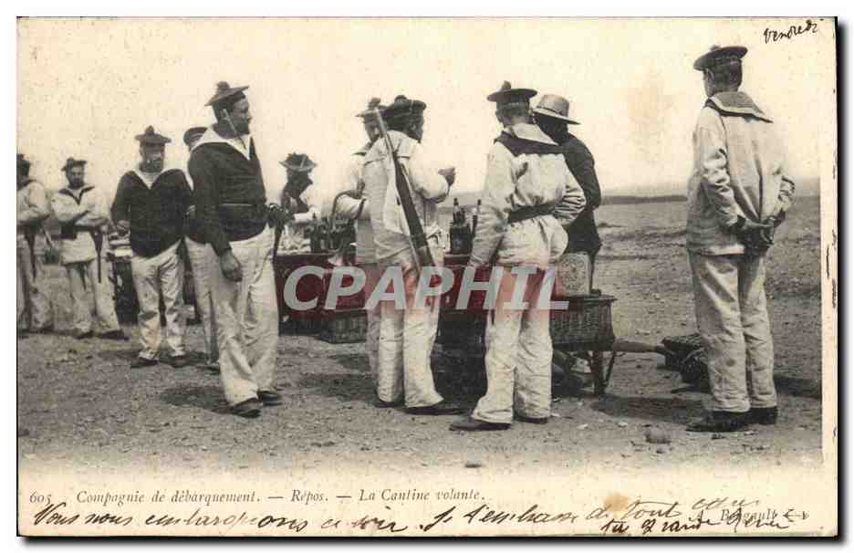 CPA Cuisine Compagnie de debarquement Repos La cantine volante Militaria Marins 