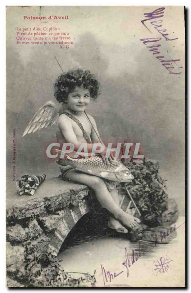 CPA Fantaisie Enfant Ange Poisson d'Avril 