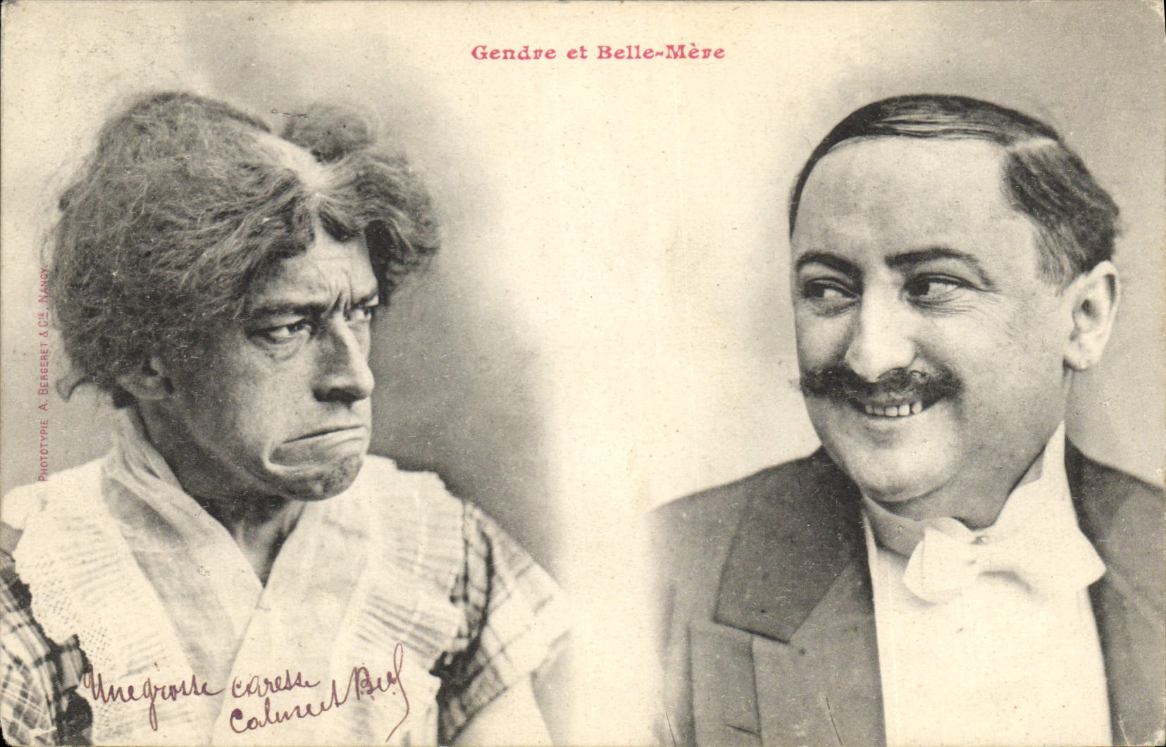 Gendre et Belle-Mère — scène comique — Phototypie A. Beresnet & Cie, Nancy