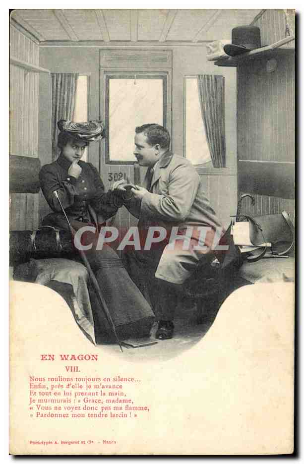 In einem Waggon — romantische Szene — Phototypie A. Biegerot et Cie, Nr. VIII