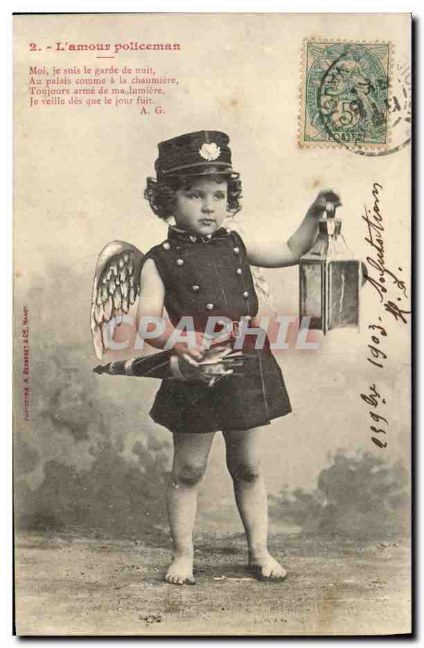 CPA Fantaisie Enfant L'amour policeman Police Policier Ange 