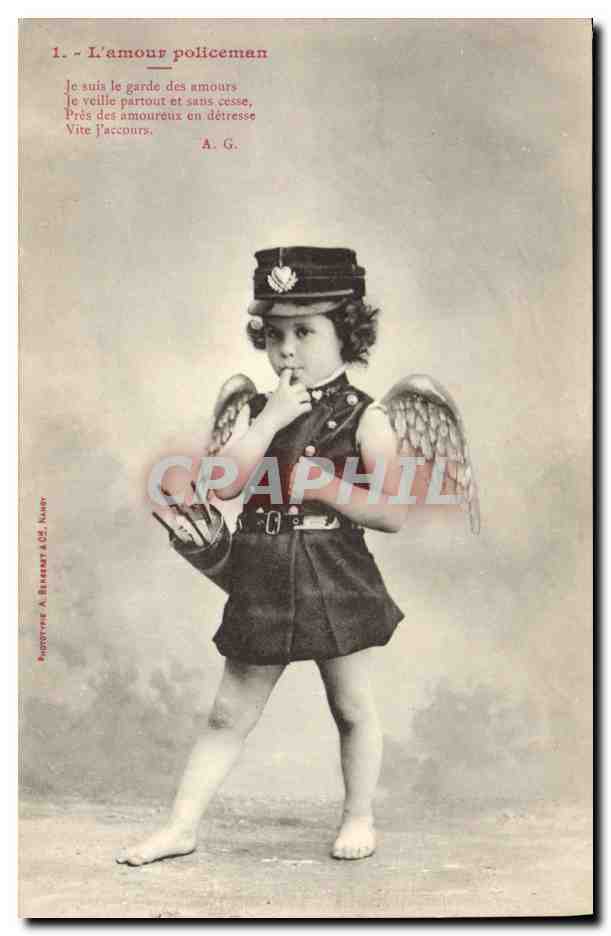 CPA Fantaisie Enfant L'amour Policeman Police Policier Ange 