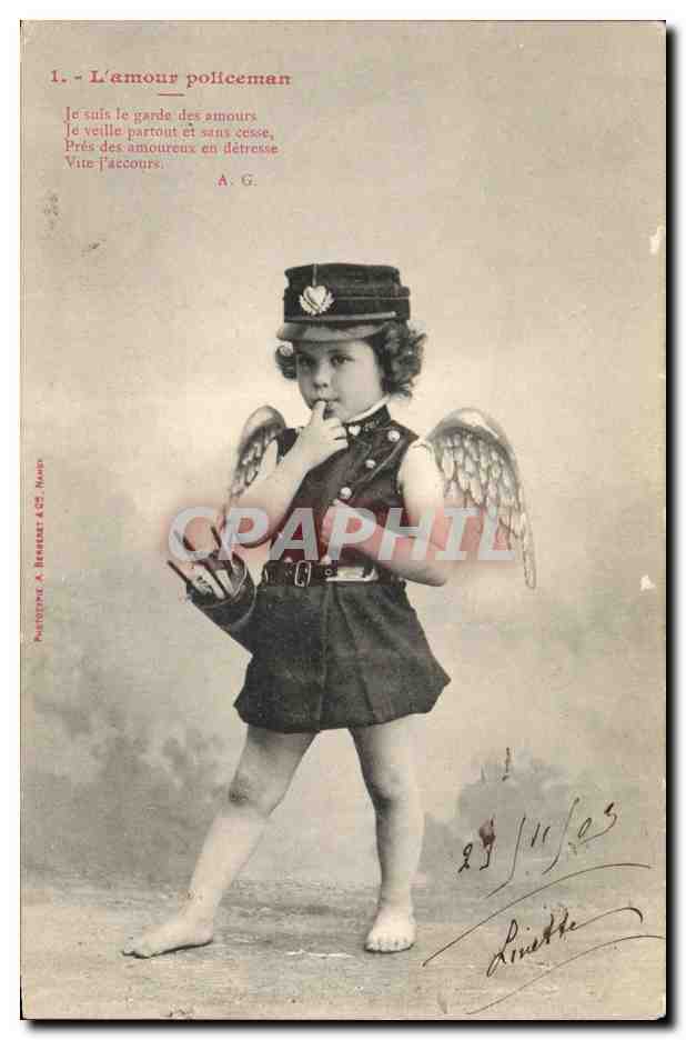 CPA Fantaisie Enfant L'amour Policeman Police Policier Ange 