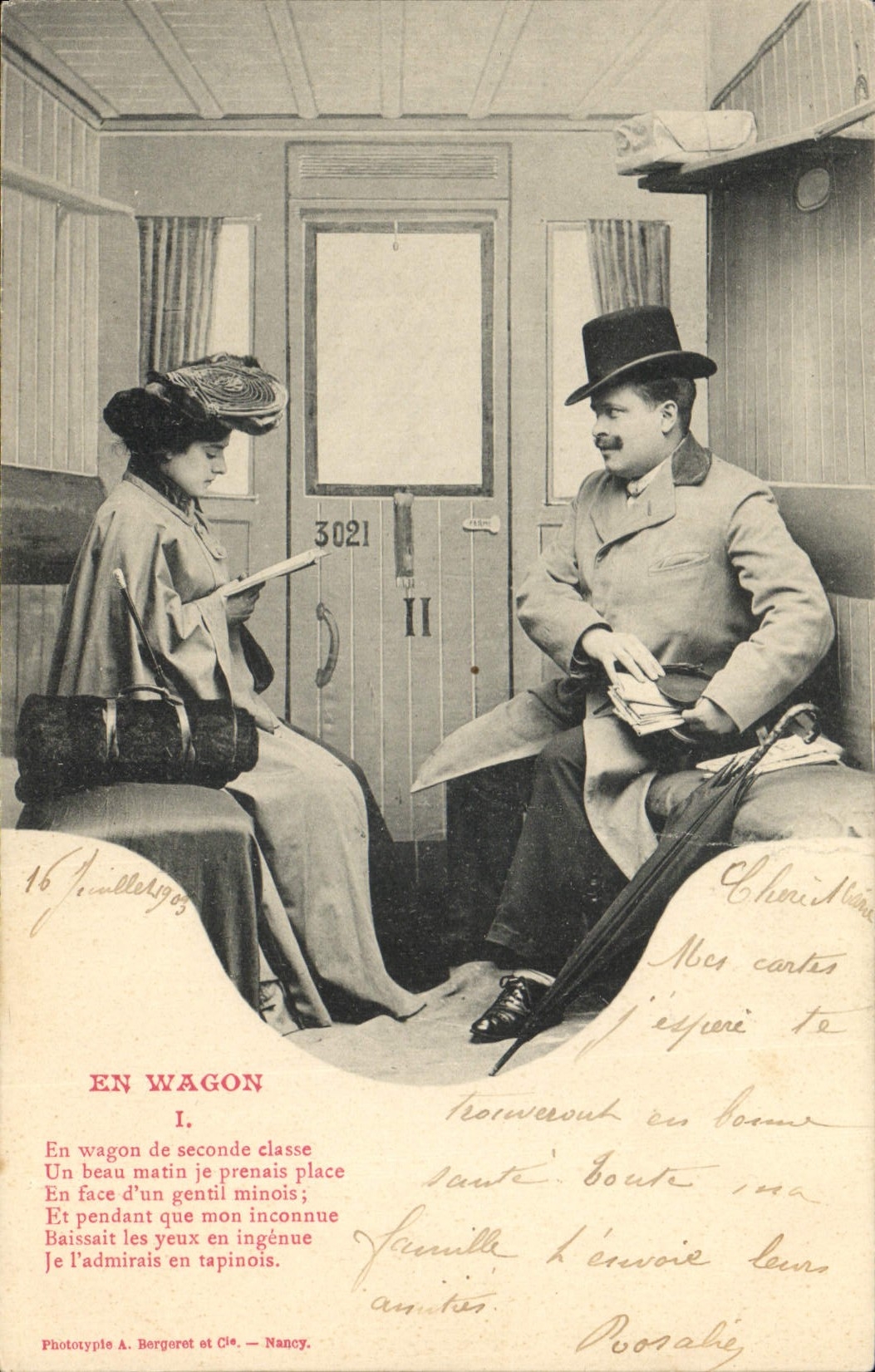 In the wagon — train scene — Phototypie A. Bergeret et Cie, Nancy