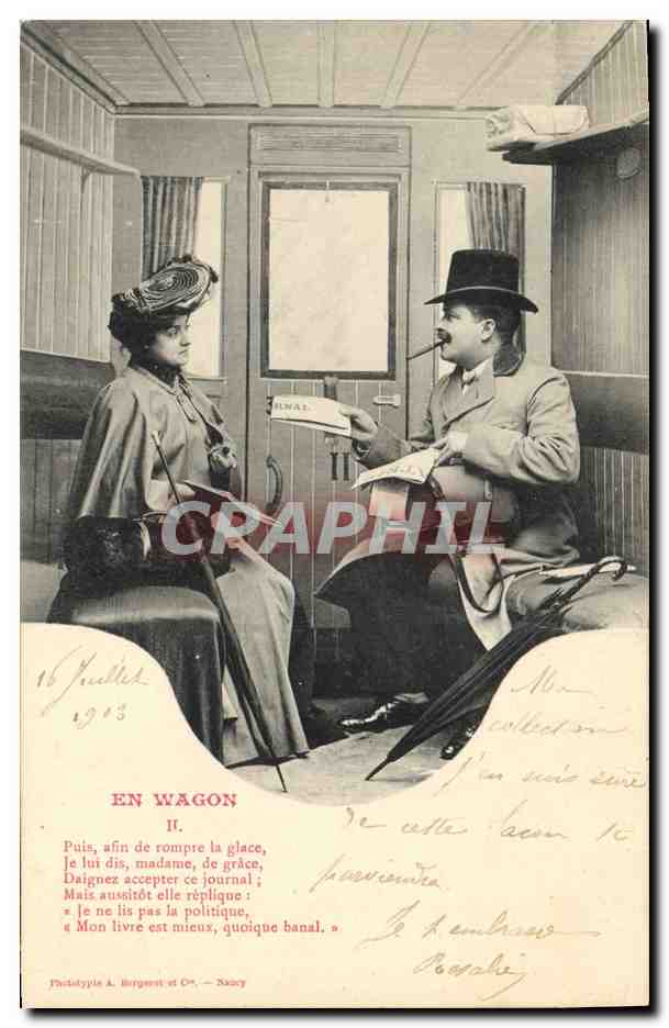 CPA Fantaisie Femme En wagon Train 