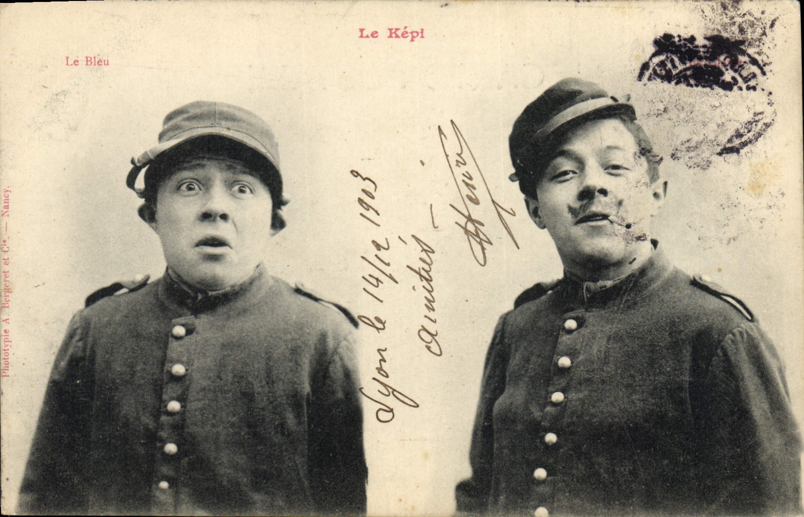 Deux soldats en képi — caricature — Phototype A. Bergoret et Cie, Nancy