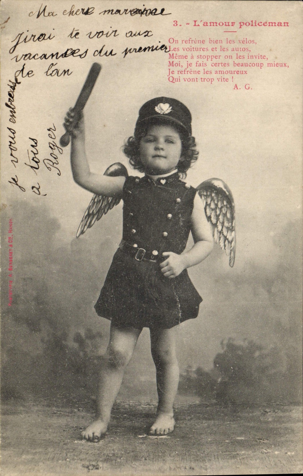 Enfant ange policier — série 3 'L'amour policeman' — éditeur A. Bevansort & Cie, Nancy